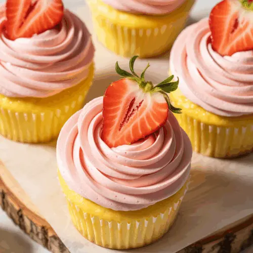 Recipe card for strawberry lemonade cupcakes