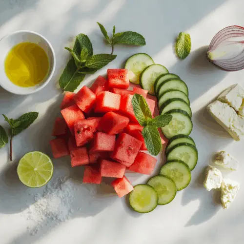 Recipe card watermelon cucumber salad
