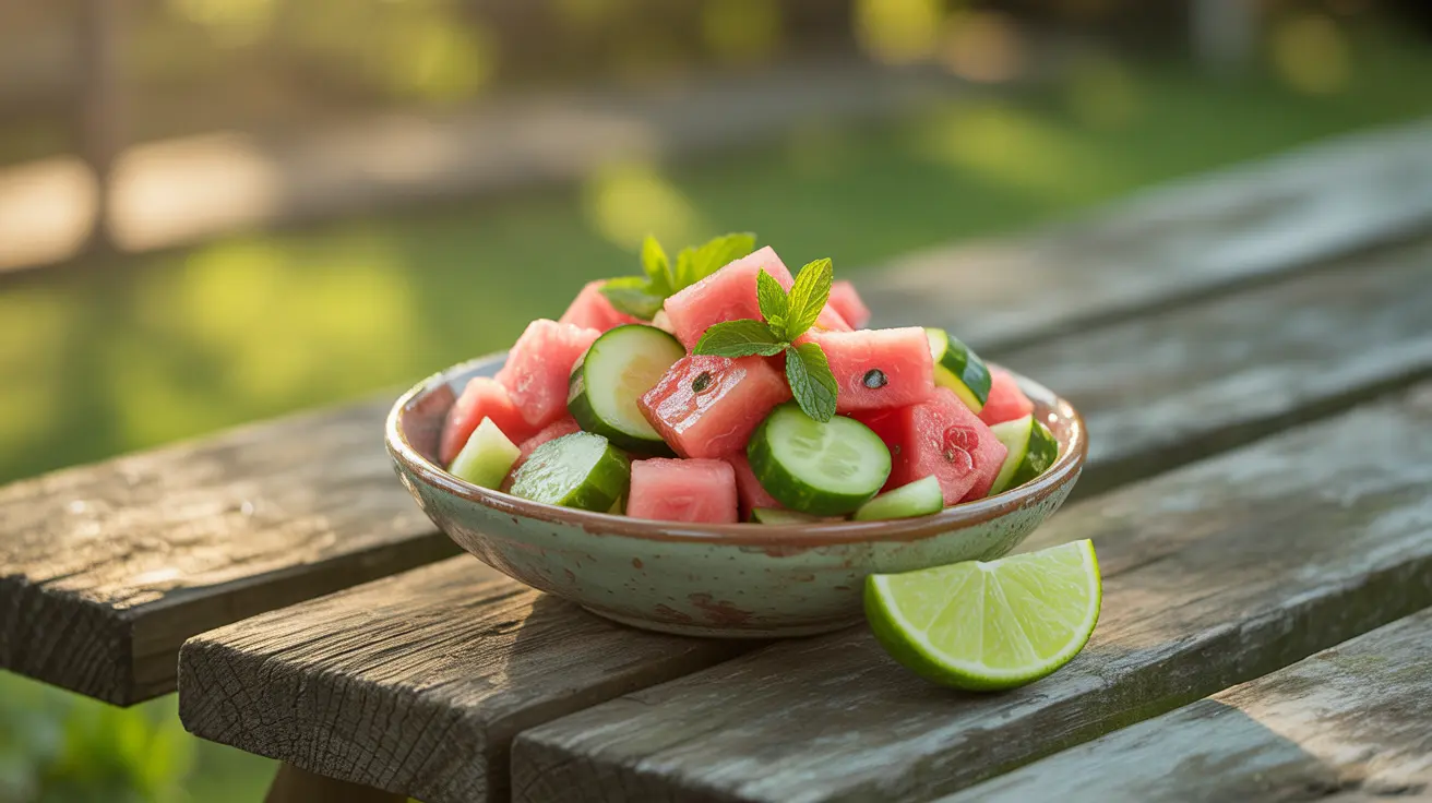watermelon-cucumber-salad-serving.jpg Served portion of watermelon cucumber salad