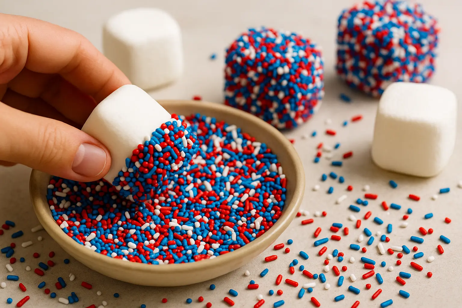 Making 4th of July Marshmallow Pops step-by-step

