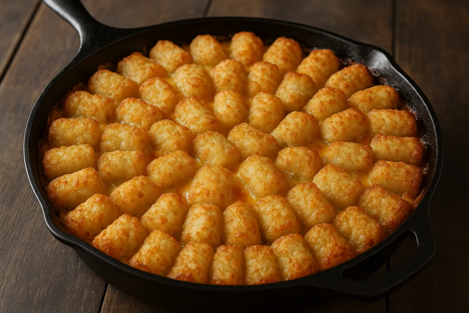 golden-baked-tater-tot-casserole Baked tater tot casserole with golden top