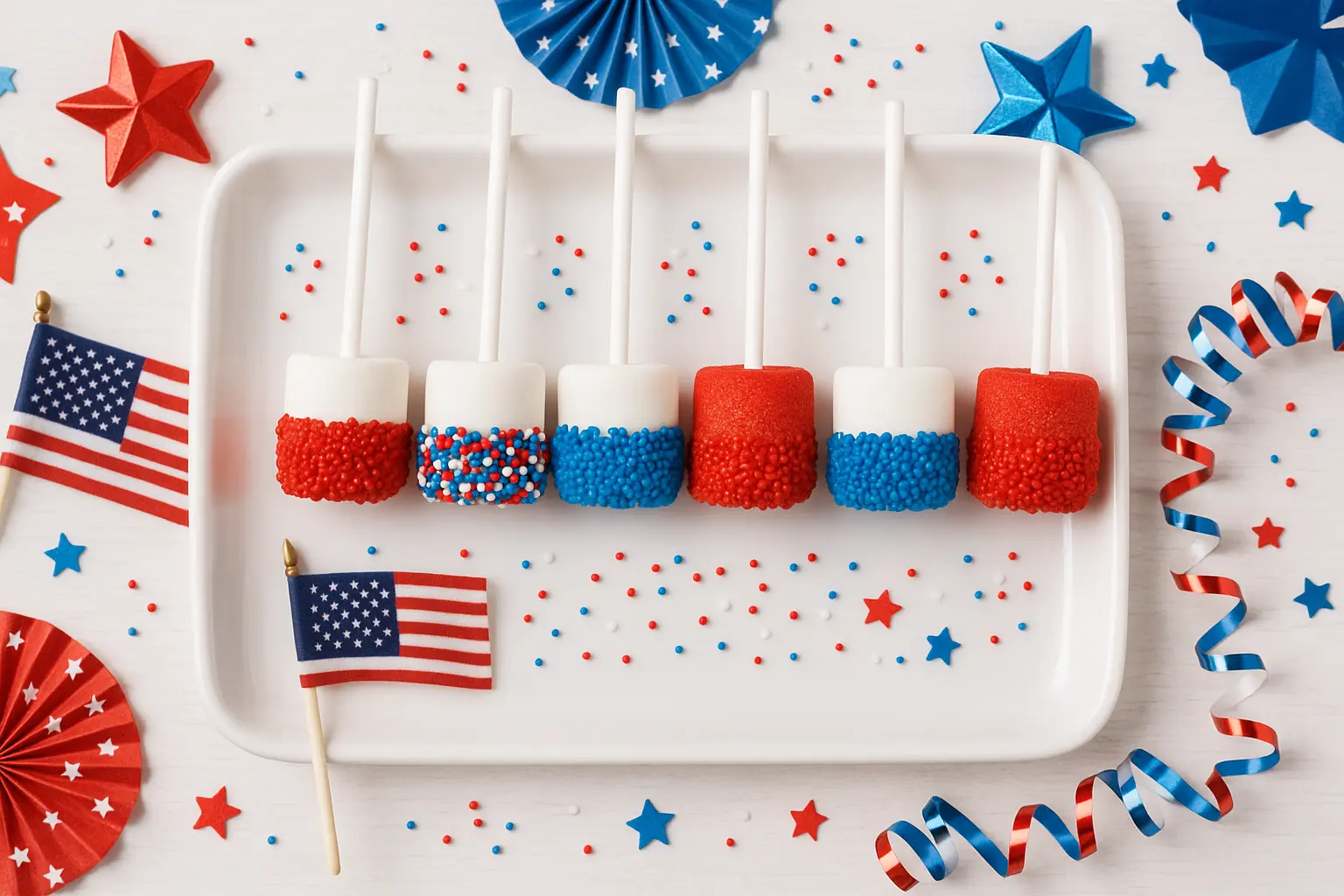 4th of July Marshmallow Pops ready to serve

