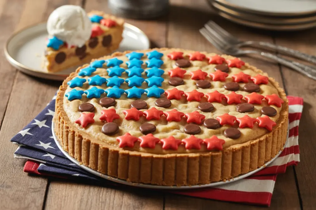 Sliced cookie pie served with ice cream