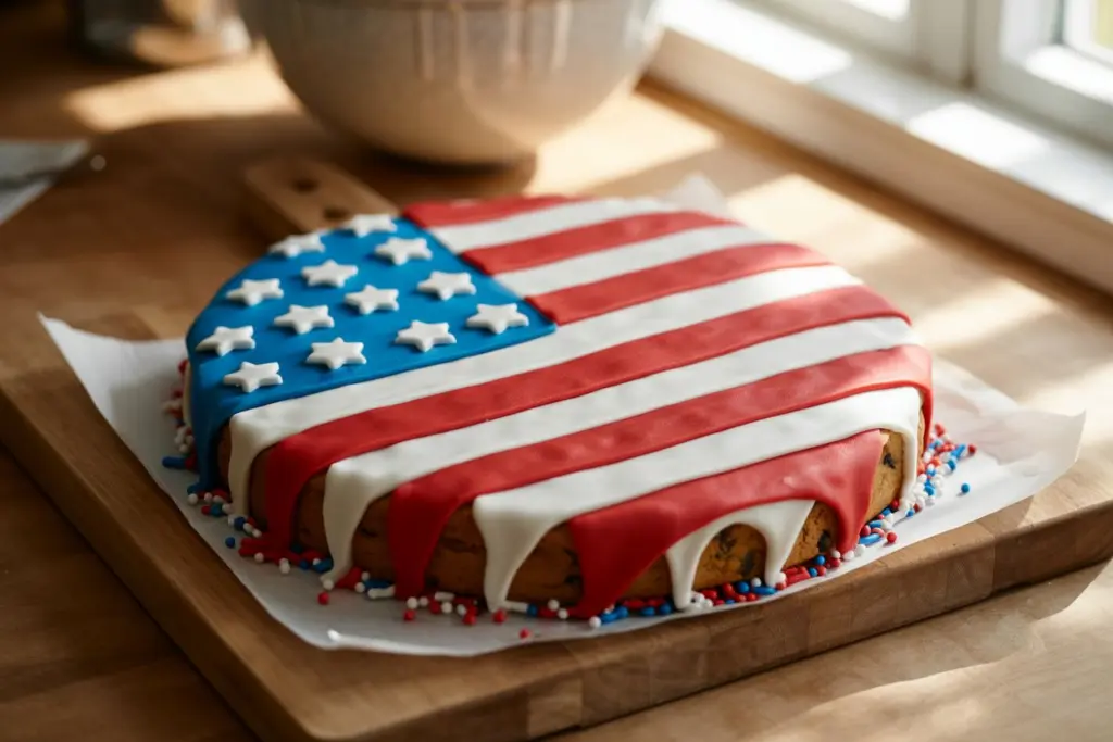 Decorating cookie pie for 4th of July