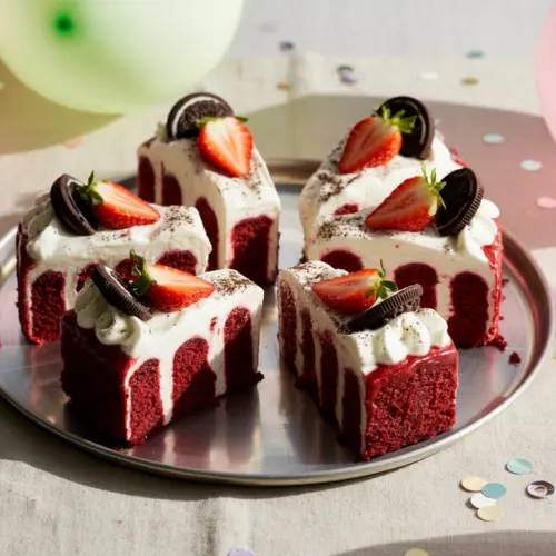 Red Velvet Poke Cake party servings