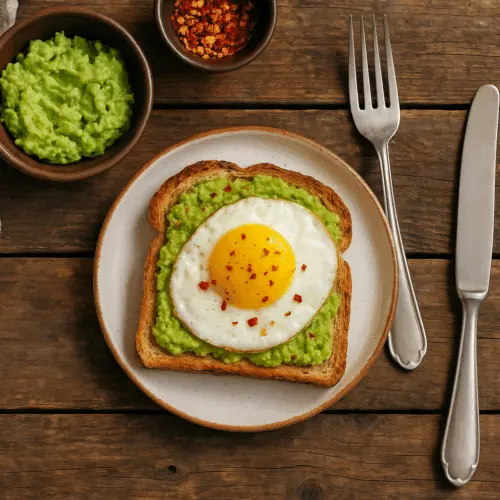 Avocado toast with egg recipe card layout