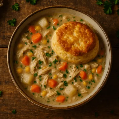 Recipe card for slow cooker chicken pot pie
