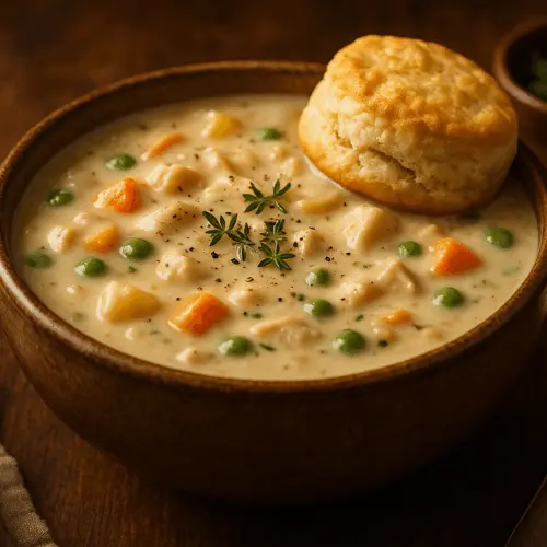 finished creamy chicken pot pie soup