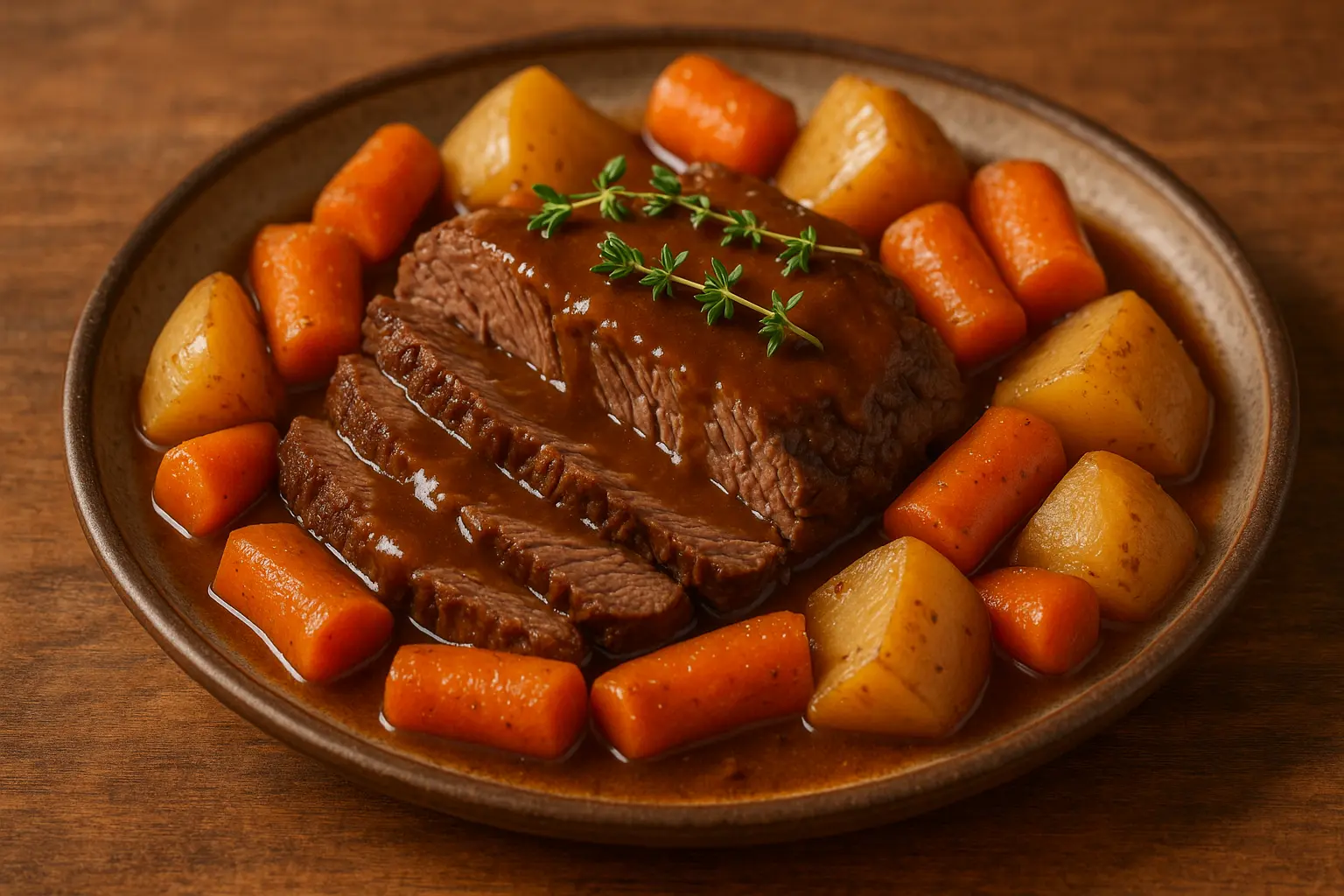 Slow Cooker Pot Roast Served with Gravy