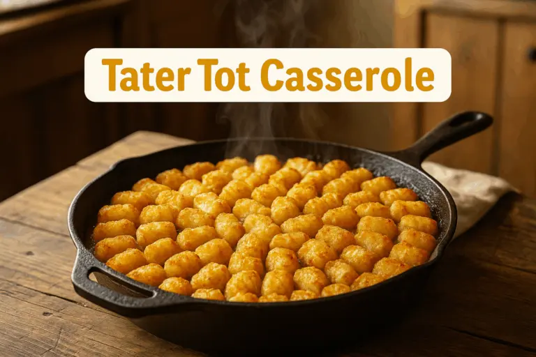 Tater Tot Casserole 1 Tater tot casserole in cast iron skillet