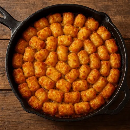 Illustrated recipe card for tater tot casserole