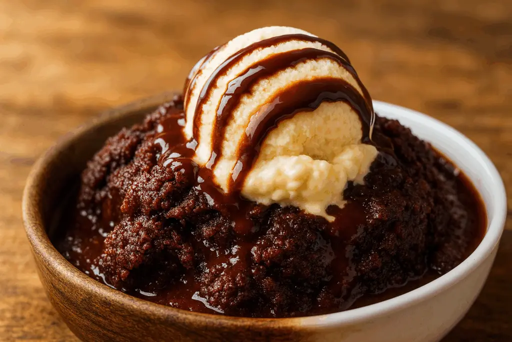 chocolate lava cake served with ice cream