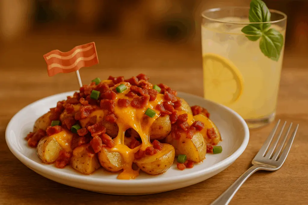 Serving cheesy ranch potatoes on plate