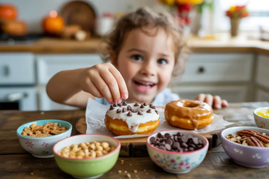 Kids pumpkin donuts decorating bar