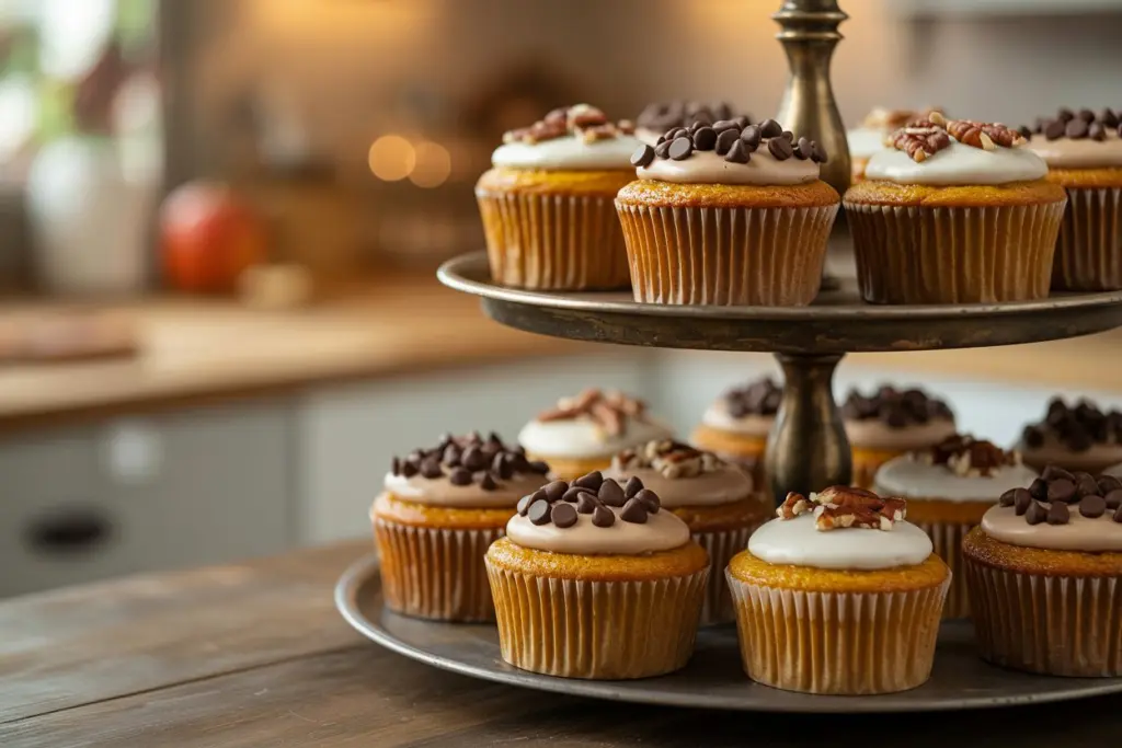 Best Pumpkin Cupcakes Recipe 8 Rustic display of moist pumpkin cupcakes