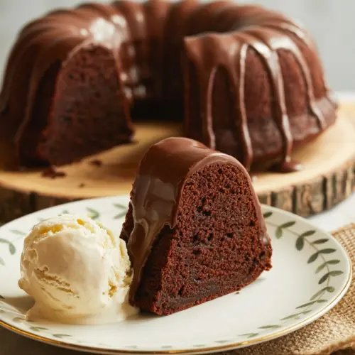 Moist chocolate zucchini bundt cake with ganache