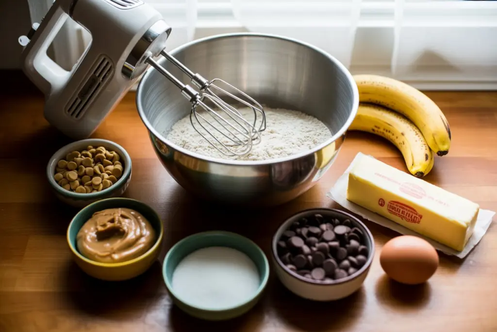 Ingredients for banana chocolate chips cookies