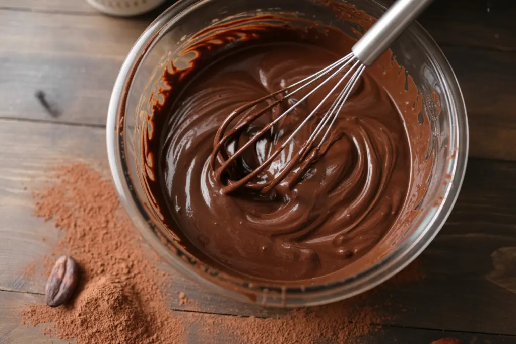 Mixing dark chocolate cake batter	