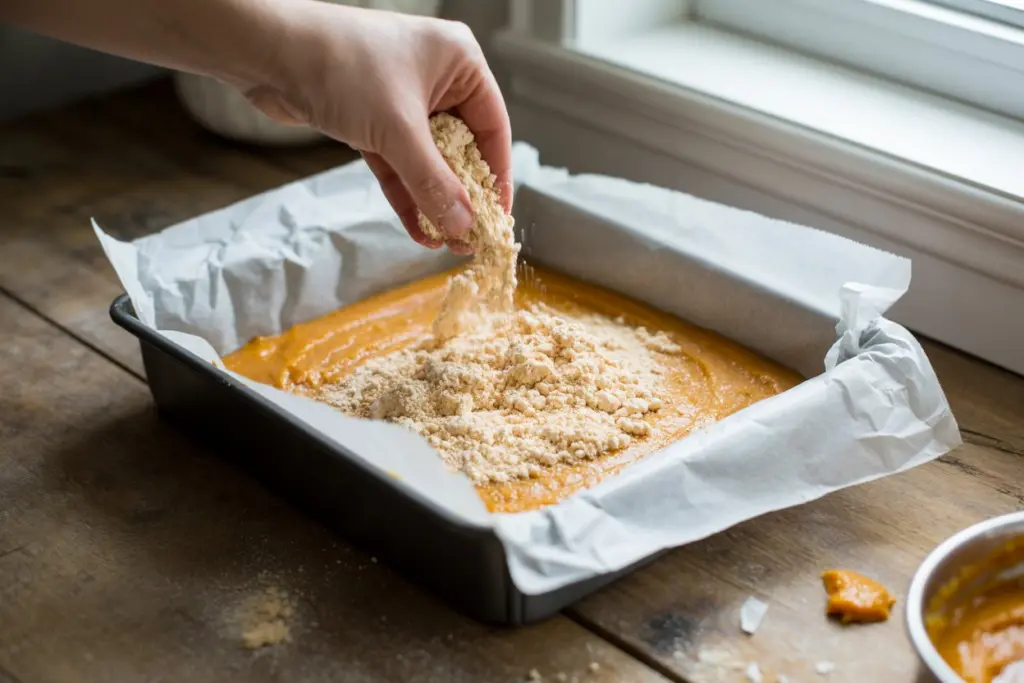 Easy Pumpkin Dump Cake Recipe 7 Sprinkling cake mix over pumpkin base