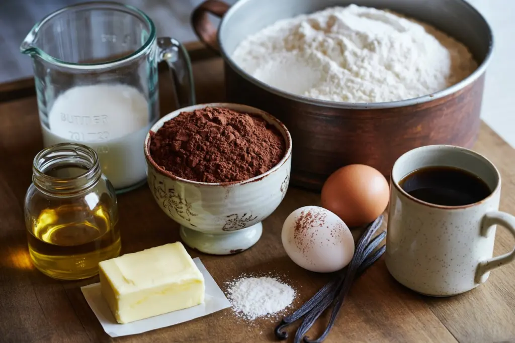 Ingredients for dark chocolate espresso cake	