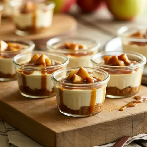 Cheesecake dessert cups with caramel apple topping