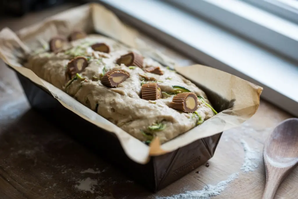 Chocolate zucchini batter in loaf pan