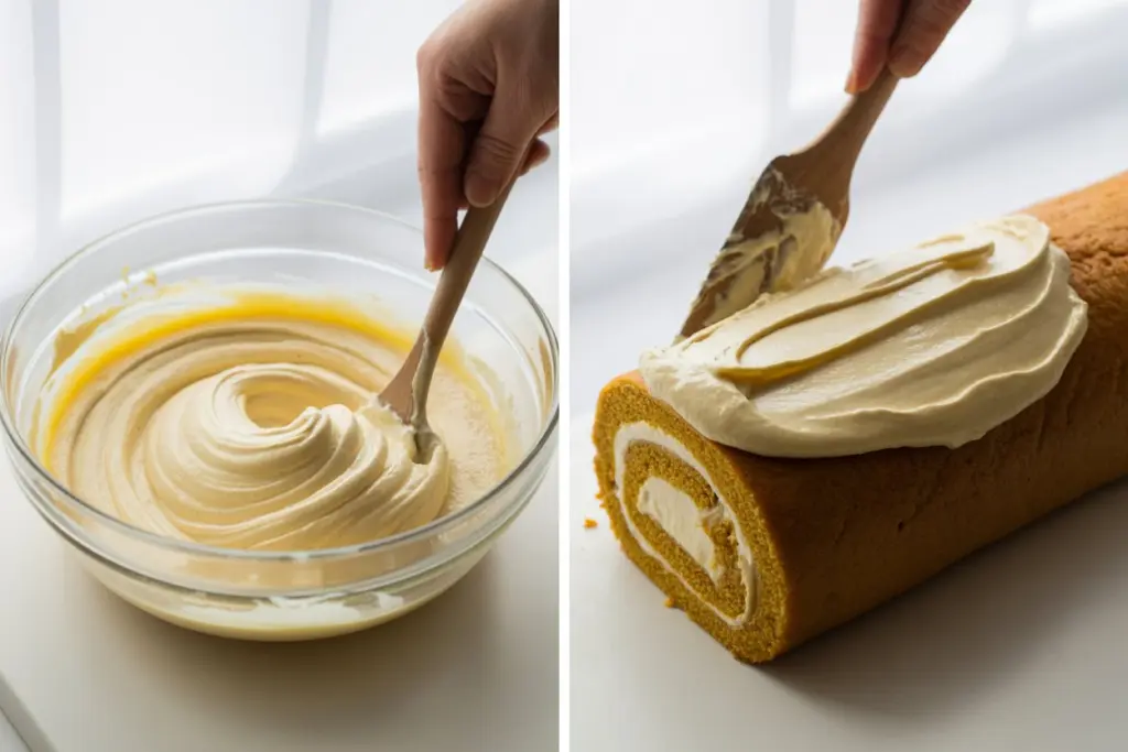Easy Pumpkin Roll Recipe 16 Rolling a baked pumpkin roll with filling