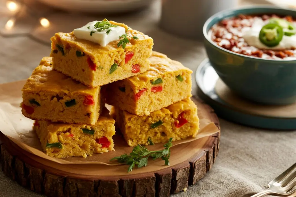 Mexican Cornbread Recipe 7 Mexican cornbread with chili dinner setup