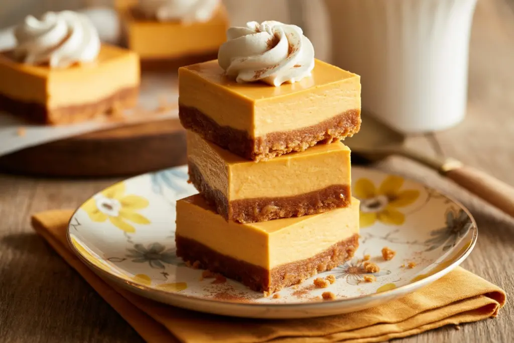 Pumpkin cheesecake bars recipe card layout
