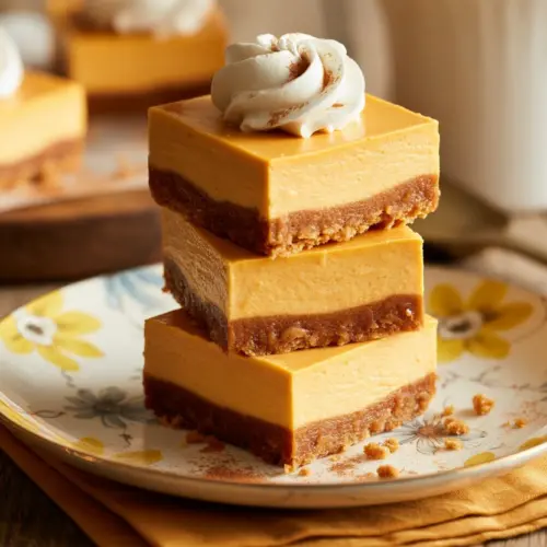 Pumpkin cheesecake bars recipe card layout