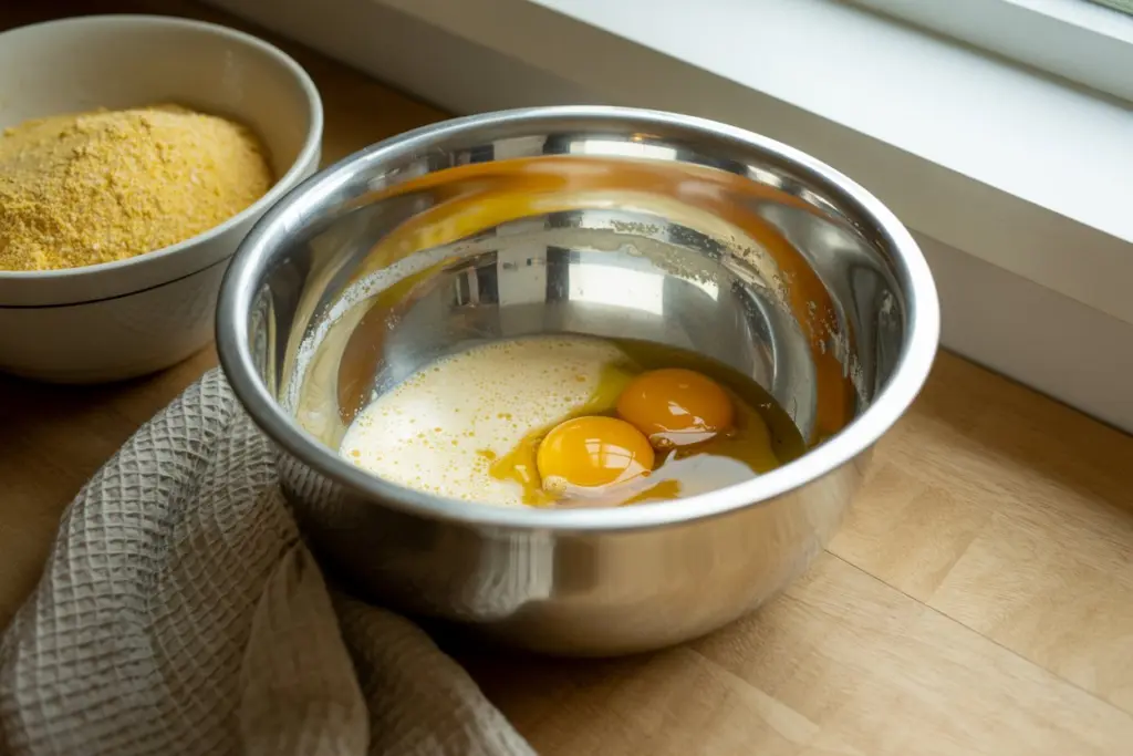 Mexican Cornbread Recipe 5 Mixing cornbread wet and dry ingredients