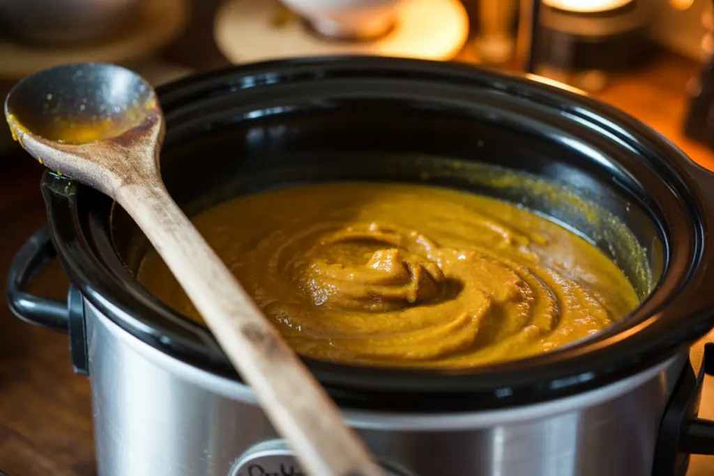 Pumpkin butter cooking in slow cooker