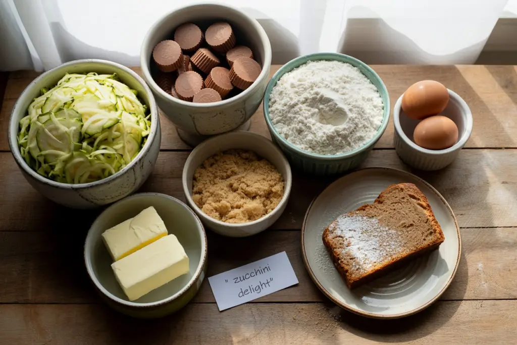 Zucchini bread ingredients with peanut butter cups