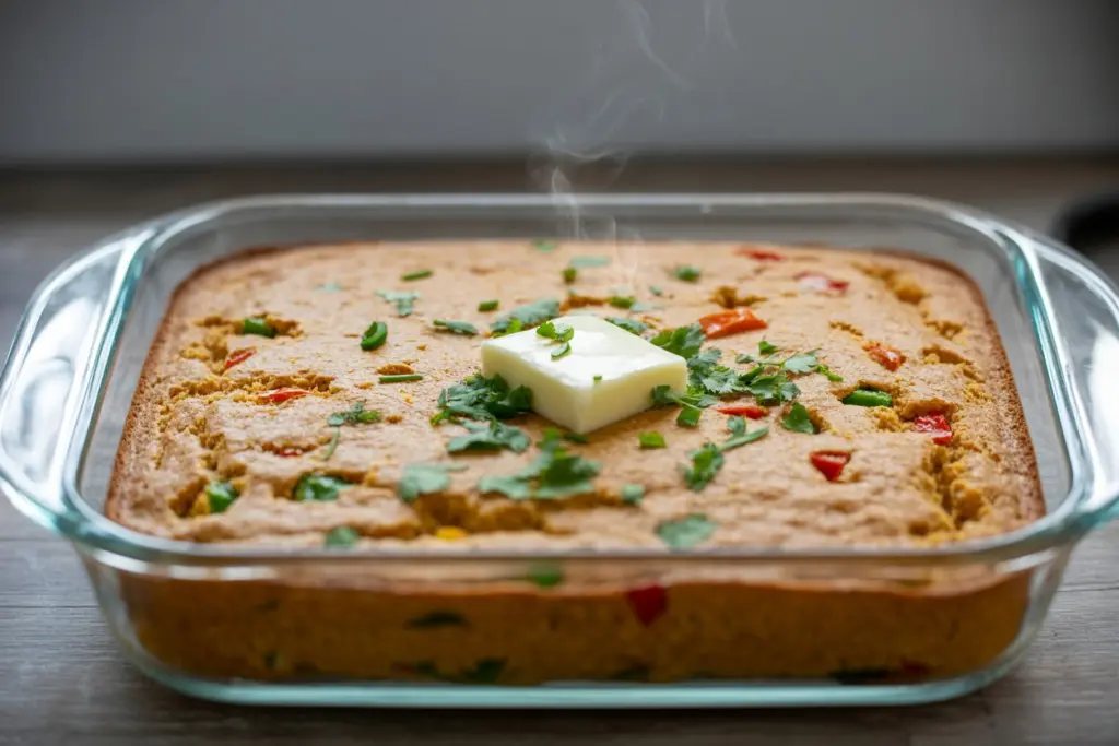 Mexican Cornbread Recipe 6 Slicing baked Mexican cornbread