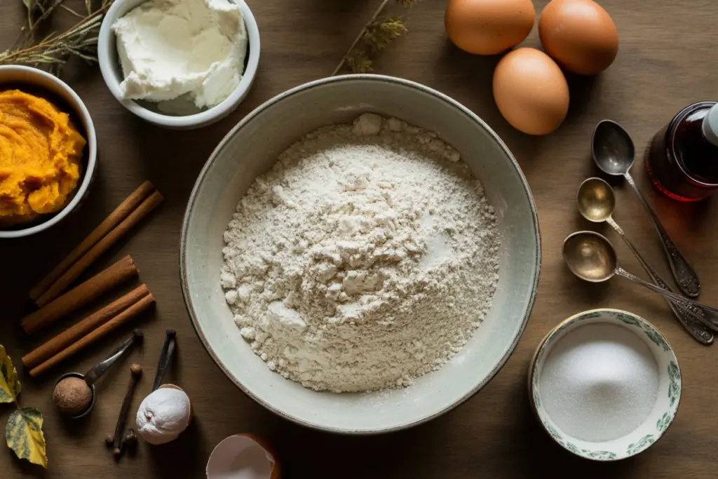 Easy Pumpkin Roll Recipe 14 Pumpkin roll ingredients laid out for baking