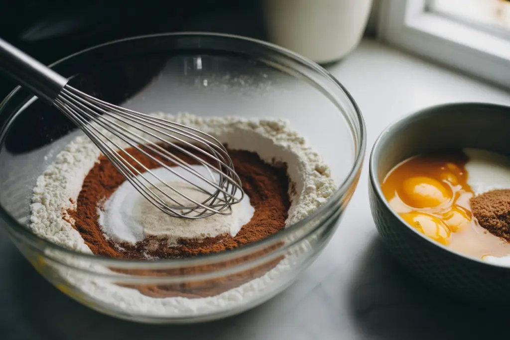 Combining wet ingredients in a medium bowl 