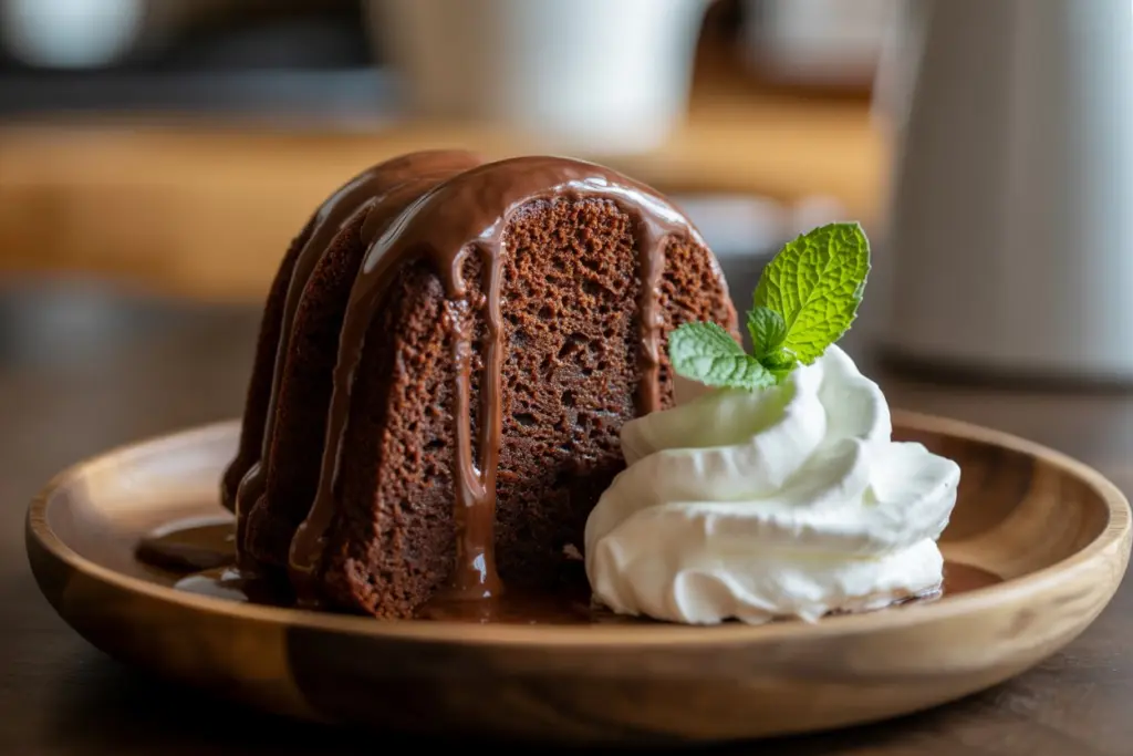 Chocolate zucchini cake slice with ganache