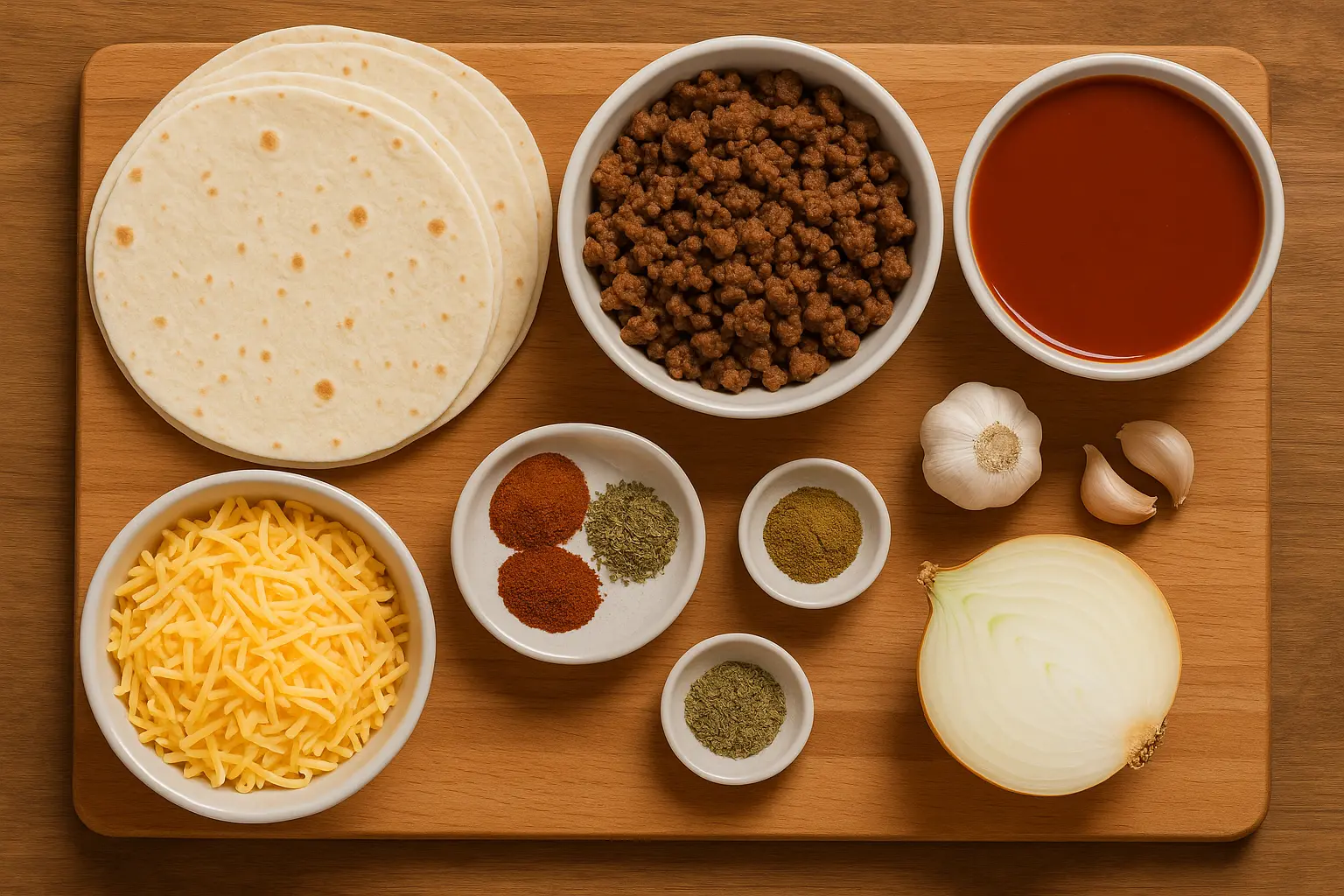 beef-enchiladas-ingredients.jpg beef enchiladas ingredients tortillas cheese sauce