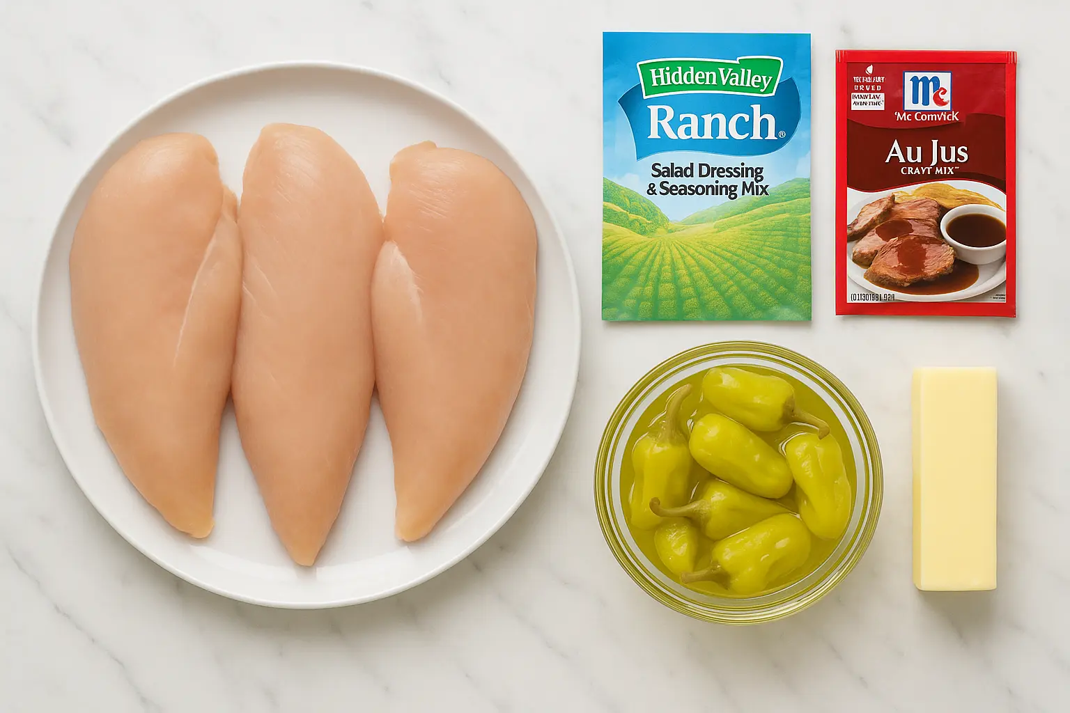 ingredients for Mississippi chicken slow cooker