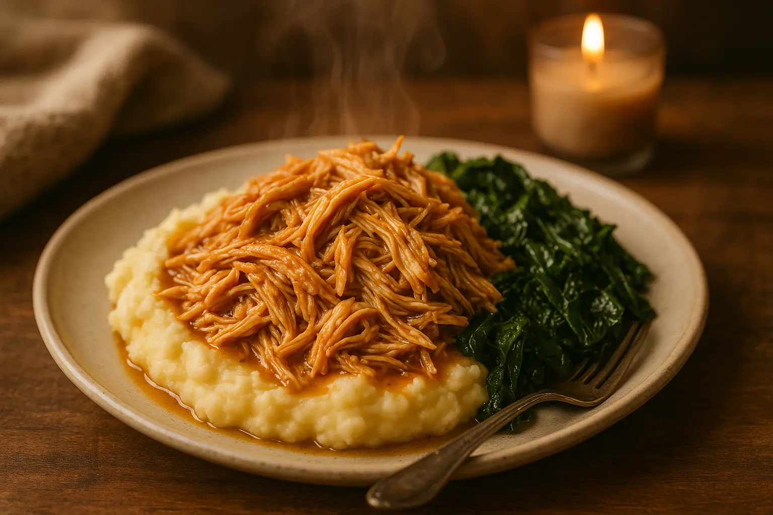 serving Mississippi chicken over mashed potatoes