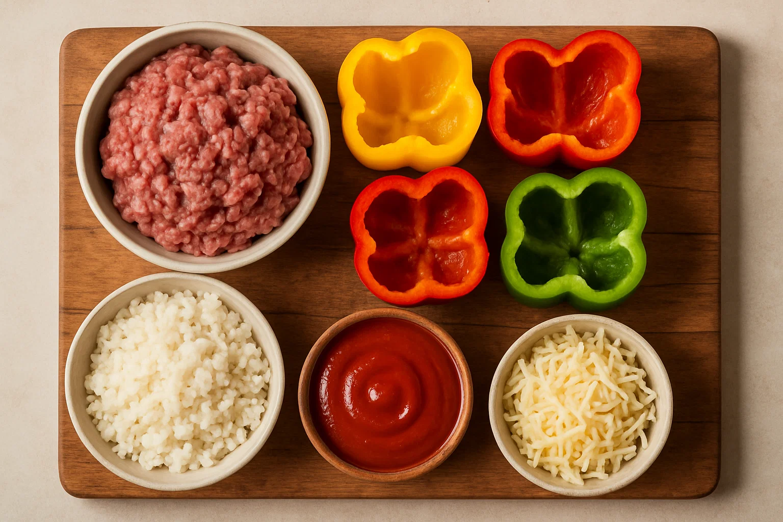 Ingredients for stuffed peppers before freezing