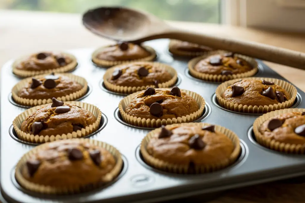 Freshly baked pumpkin chocolate chip muffins