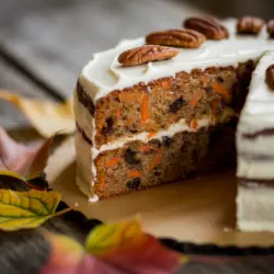 recipe card for carrot cake with cream cheese frosting