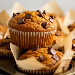 Pumpkin chocolate chip muffins with recipe card