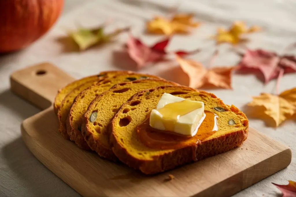 Pumpkin Sourdough Bread Recipe 9 sliced pumpkin sourdough bread with butter