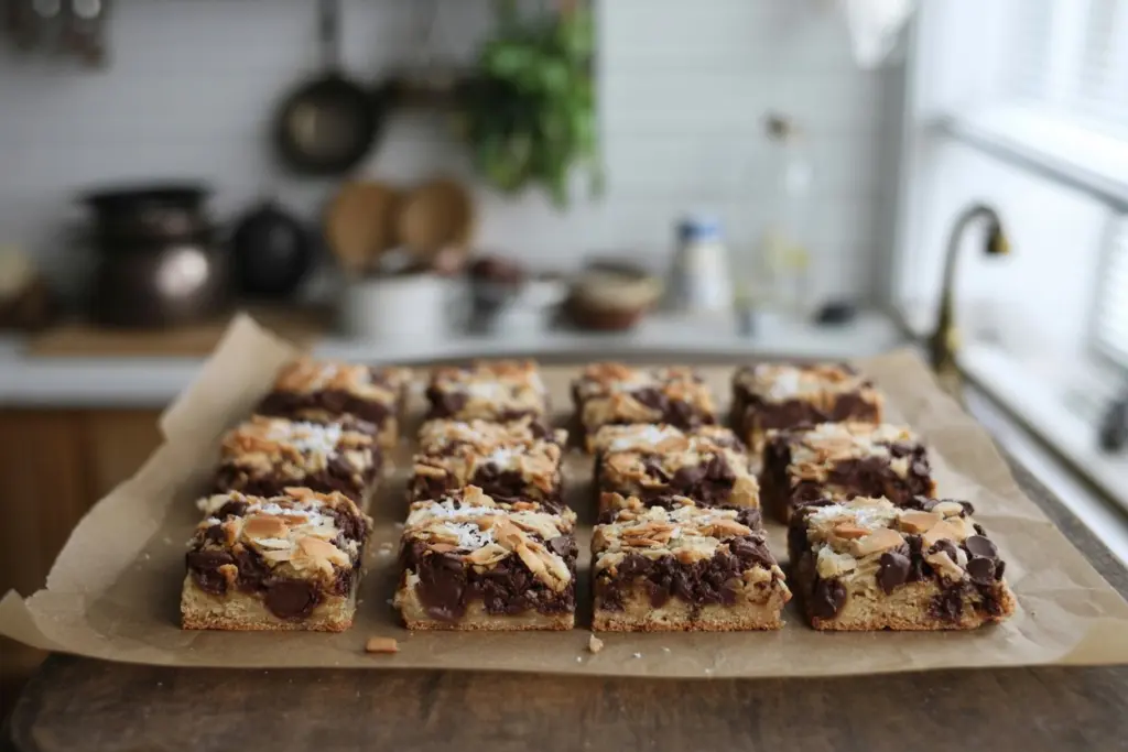 Irresistible Magic Cookie Bars Recipe 6 Magic cookie bar served with a glass of milk
