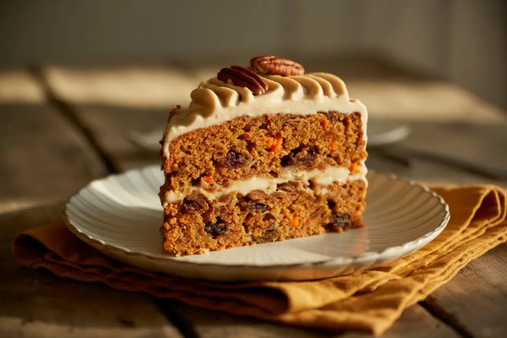 Perfect Carrot Cake with Cream Cheese Frosting Recipe 11 Slice of carrot cake with cream cheese frosting on a plate