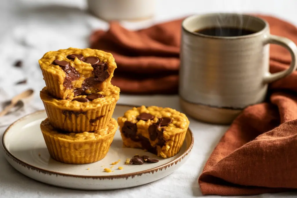 Breakfast Baked Pumpkin Chocolate Chip Oatmeal Cups 9 baked pumpkin oatmeal cups served with coffee