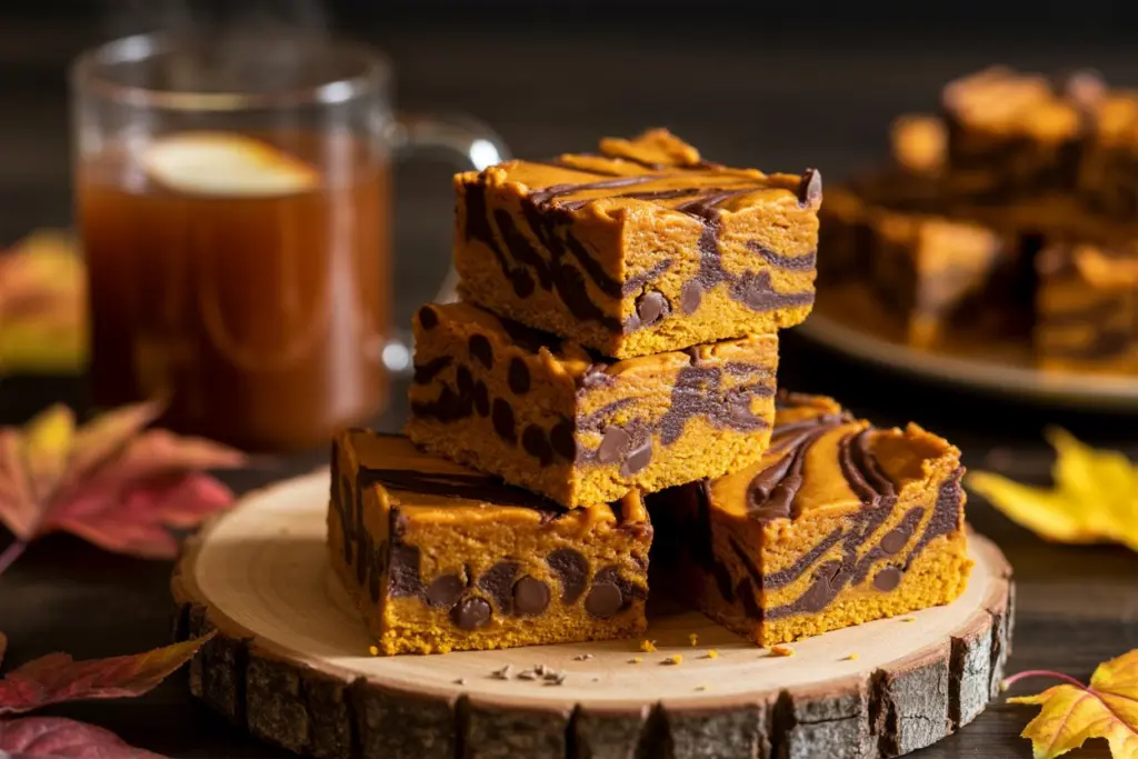 Fudgy Pumpkin Bars with Chocolate Swirl Recipe 8 Pumpkin Bars with Chocolate Swirl served with cider