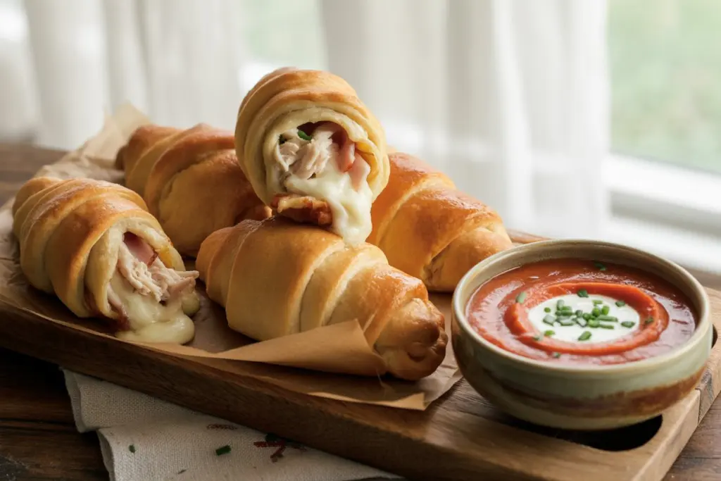 Cheesy Chicken Cordon Bleu Crescent Rolls 6 Hot baked chicken cordon bleu crescent rolls served with herbs
